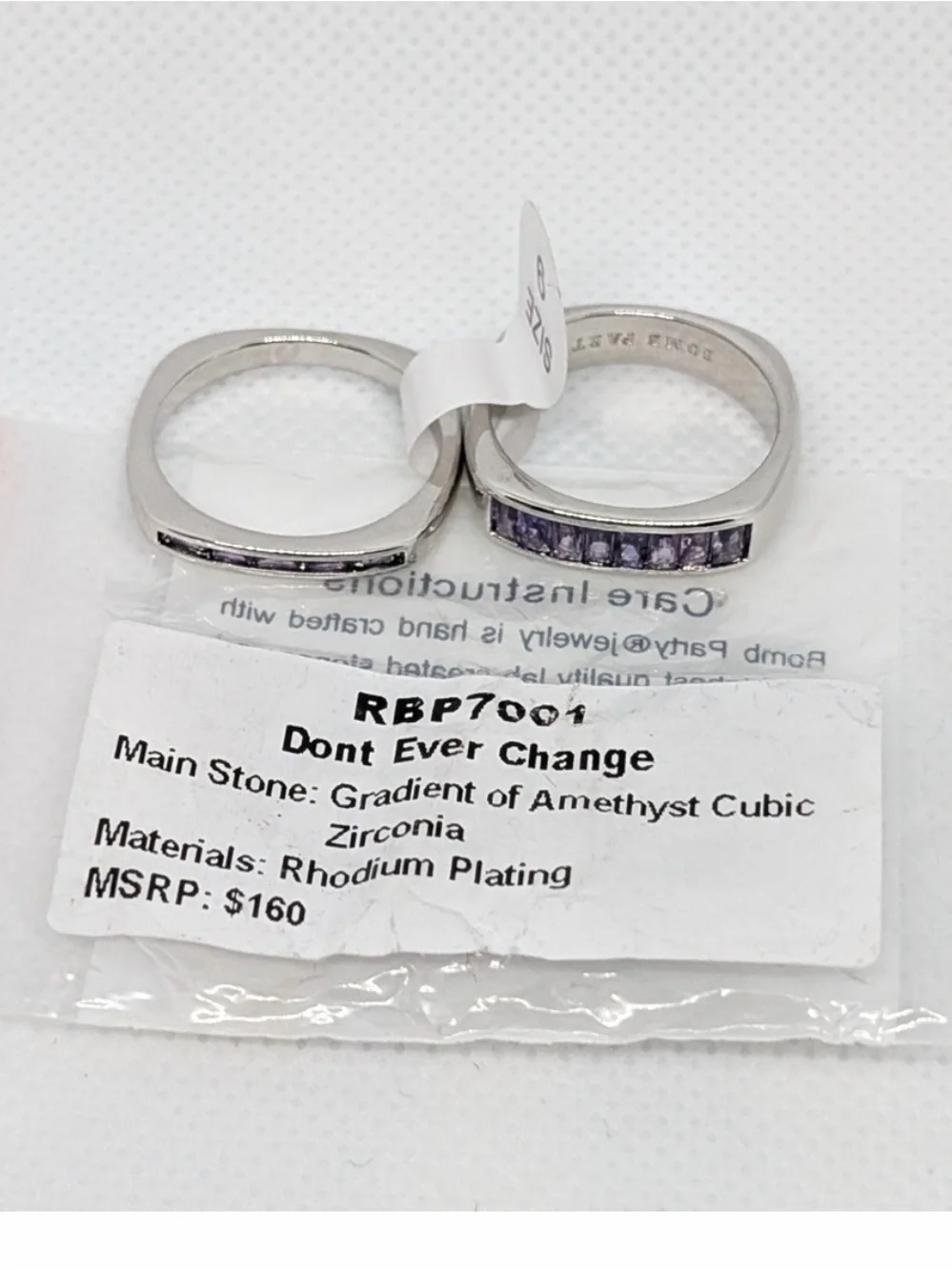 Bomb Party sz7 Don’t Ever Change dual band rings with Amethyst Cubic Zirconia